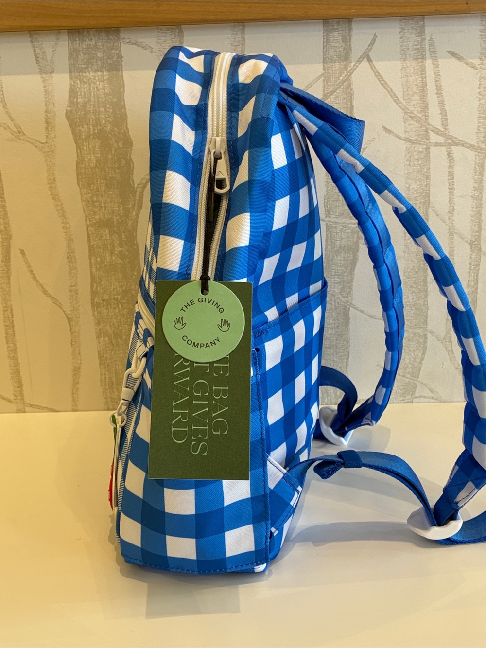 STATE Blue & White Gingham Mini Backpack with Cherry Charm - Picture 4 of 11